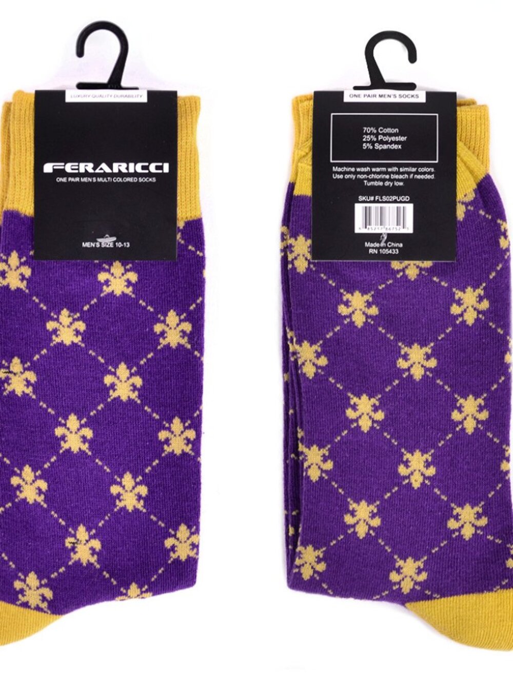 Men's Fleur-de-lis Socks - Purple W/ Yellow/Gold- NWT